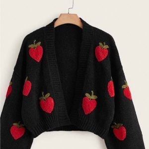 Black Cardigan With Strawberries Size 3X
